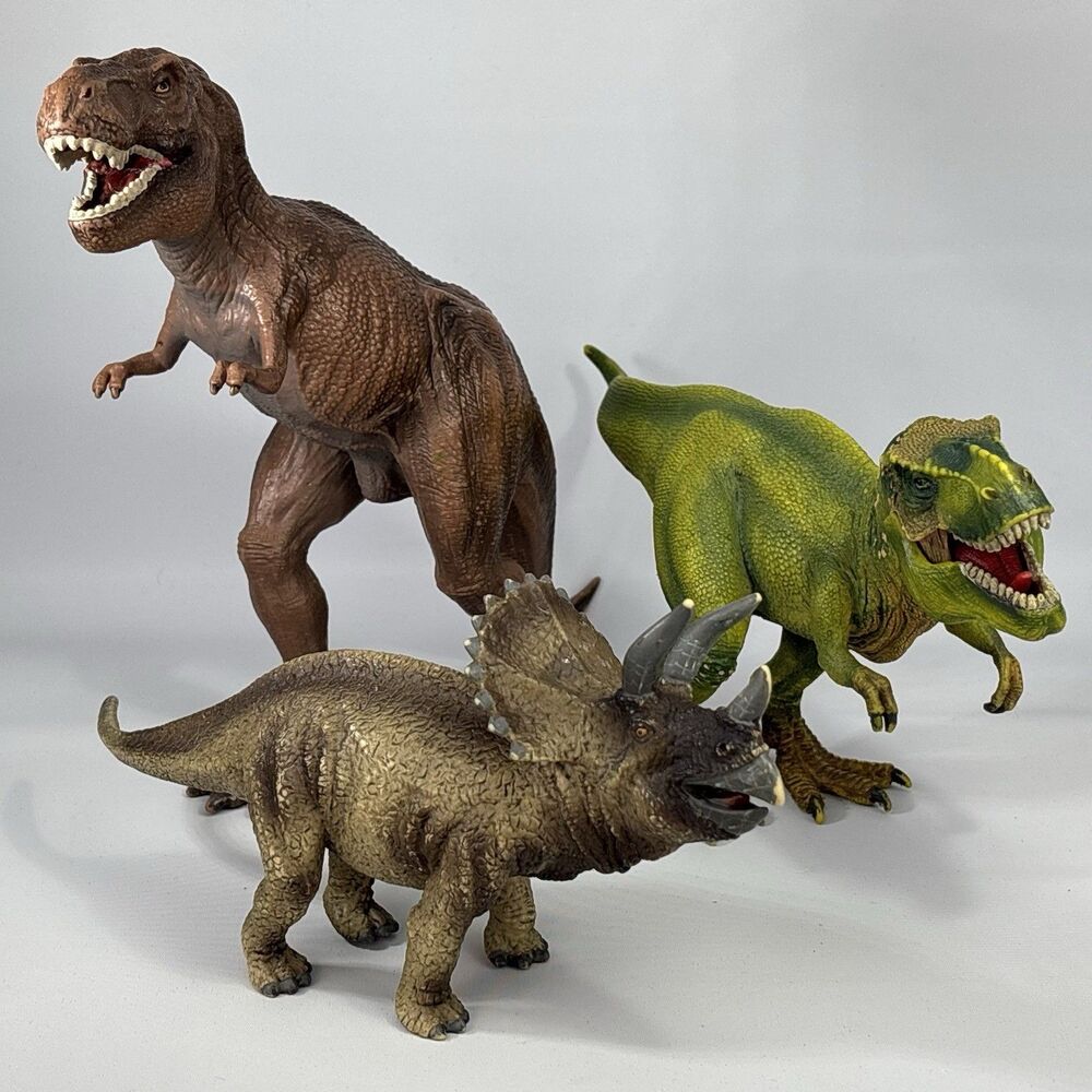 Schleich Dinosaur Figures Lot (3) Tyrannosaurs Rex ‘06, ‘11, Triceratops ‘05